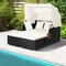 Outdoor Rattan Daybed With Canopy PE Wicker Patio Lounge Sofa Set With Cushions Poolside Garden Double Sun Bed Furniture